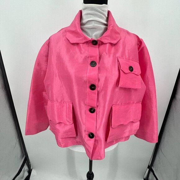 Kika Vargas L Pink Shimmer Scallop Pocket Jacket - Picture 3 of 16